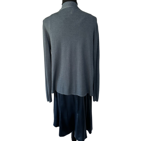 Elieen Fisher Blue Silk Skirt Set with Embellished Tank and Cardigan Size M - Picture 3 of 16
